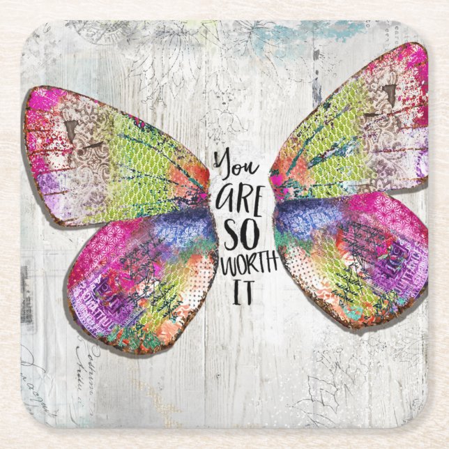 You Are So Worth It Square Paper Coaster (Front)