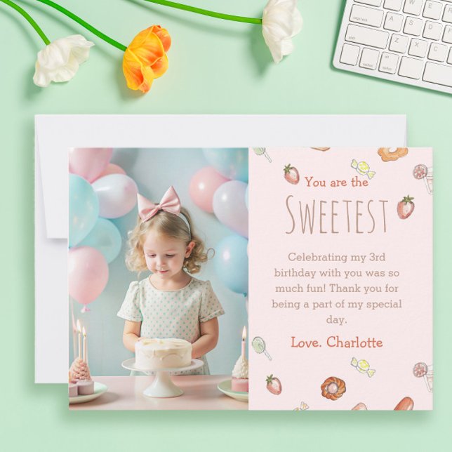 You are the sweetest pastel kids birthday thank you card (Creator Uploaded)