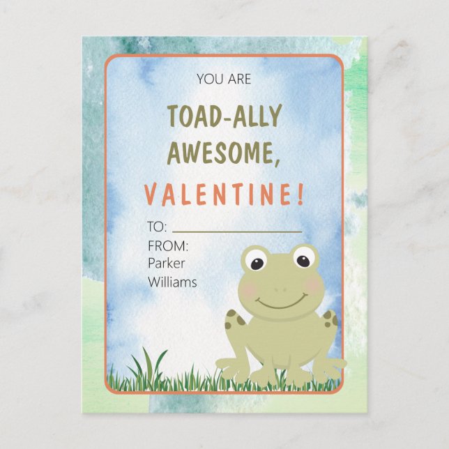 You Are Toad-ally Awesome Valentines Day Classroom Postcard (Front)