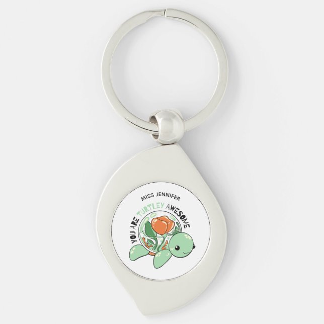You Are Turtley Awesome Flower Succulent Turtle  Key Ring (Front)