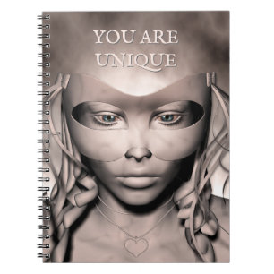 You Are Unique. Female in masquerade mask Notebook