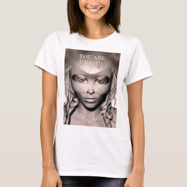 You Are Unique. Female in masquerade mask T-Shirt (Front)