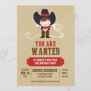 You Are Wanted Cowboy Western Birthday Invitation
