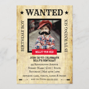 "YOU ARE WANTED" Western Style   Birthday Party Invitation