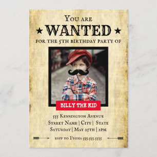 "YOU ARE WANTED" Western Style   Birthday Party Invitation