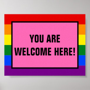 You Are Welcome Here LGBTQ Customer Rainbow Pride Poster