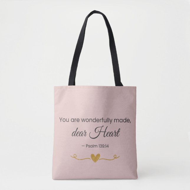 You Are Wonderfully Made – Psalm 139:14 Pink  Tote Bag (Front)