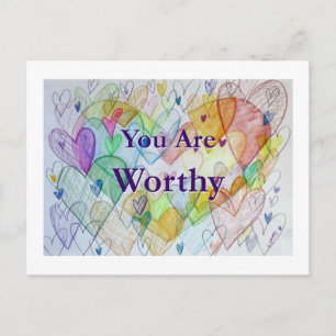 You Are Worthy Rainbow Hearts Art Postcard