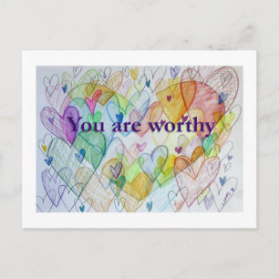 You Are Worthy Rainbow Hearts Art Postcards
