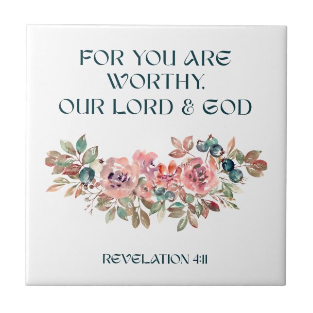 You Are Worthy — Watercolor Floral Ceramic Tile (Front)