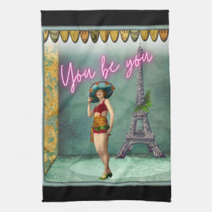 You Be You Empowering Vintage Woman Pop Art  Tea Towel