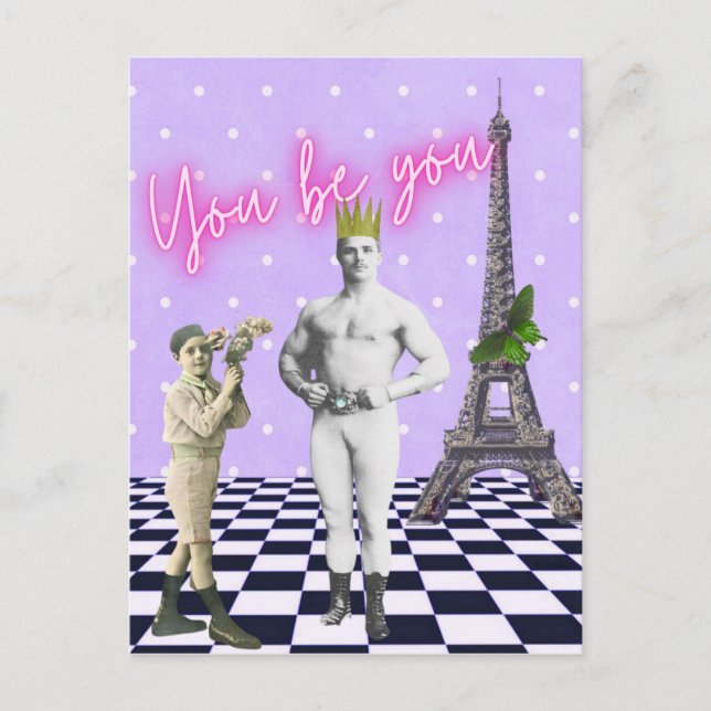 You Be You Funky Vintage Strongman Postcard (Front)