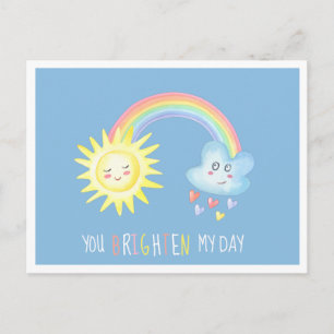 You Brighten My Day   Rainbow Kids Valentine Holiday Postcard