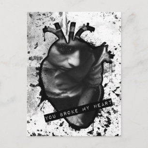 you broke my heart anatomical heart postcard