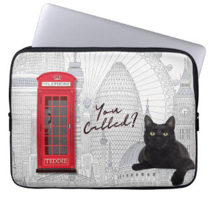 'You Called?' Customisable London Cat Red Phone Laptop Sleeve