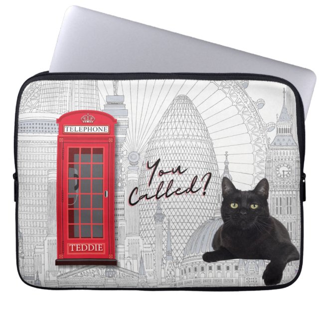 'You Called?' Customizable London Cat Red Phone  Laptop Sleeve (Front)