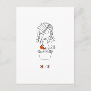You Can Cute Motivational Black & White Cartoon Postcard