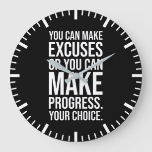 You Can Make Excuses or Progress - Gym, Hustle Large Clock