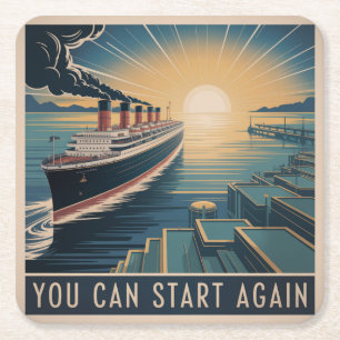 You Can Start Again Square Paper Coaster