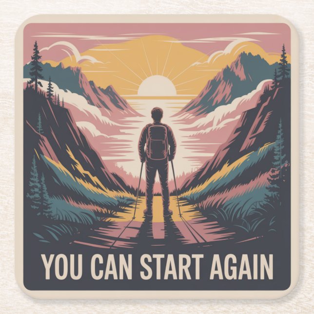 You Can Start Again Square Paper Coaster (Front)