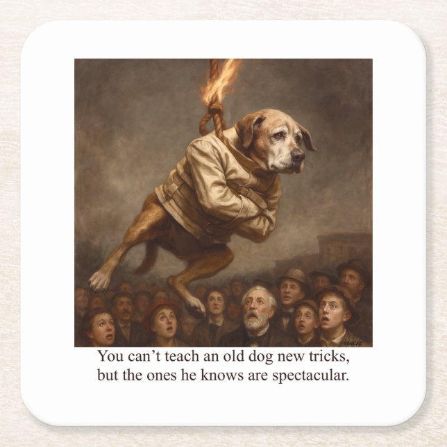 You can’t teach an old dog new tricks square paper coaster (Front)