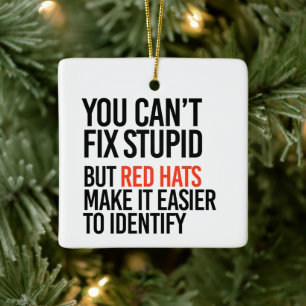 You can't fix stupid but red hats identify it ceramic ornament