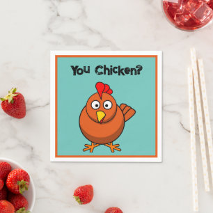 You Chicken?, Funny Brown Rooster Cartoon Taunt Napkin
