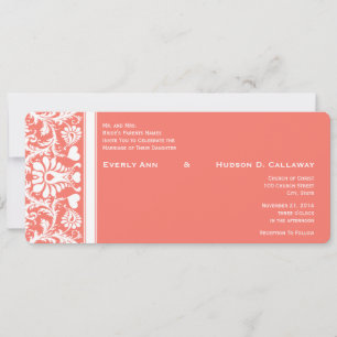 You Choose Colour- Shown as Coral Damask Wedding Invitation