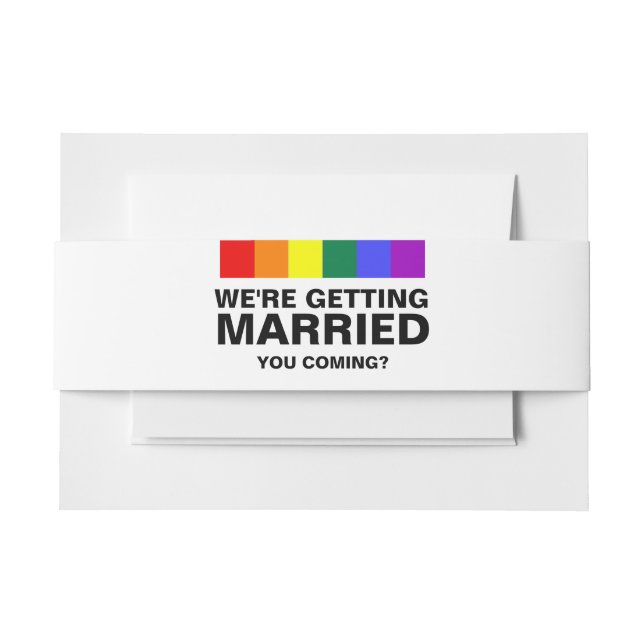 You Coming Rainbow Gay Wedding Invitation Belly Band (Front Example)