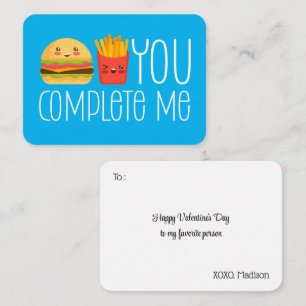You Complete Me Burger Fries Cute Valentine's Day Card