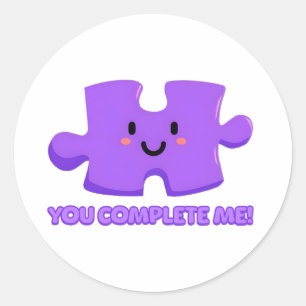 You Complete Me! Cute Puzzle Cartoon Classic Round Sticker