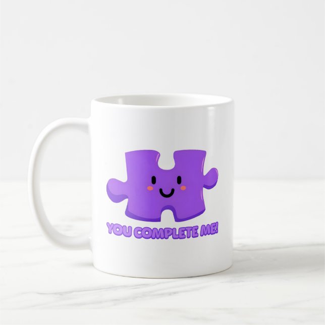 You Complete Me! Cute Puzzle Cartoon Coffee Mug (Left)