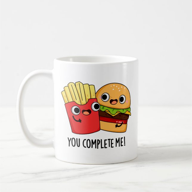 You Complete Me Funny Burger Fries Pun  Coffee Mug (Left)