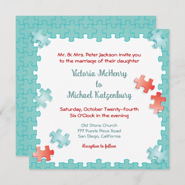 You complete me Jigsaw Puzzle Wedding Invitation (Front/Back)