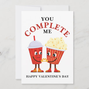 You complete me Popcorn Soda pun Valentines Holiday Card