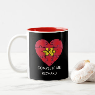 You Complete Me Puzzle Pieces Heart Valentine Day Two-Tone Coffee Mug