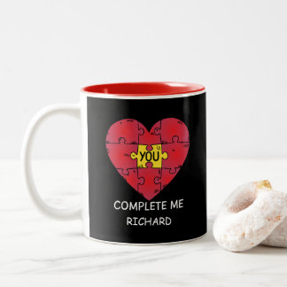 You Complete Me Puzzle Pieces Heart Valentine Day Two-Tone Coffee Mug