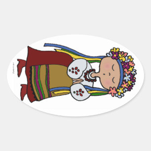 You Dance Girl in Ukrainian Folk Dress Oval Sticker