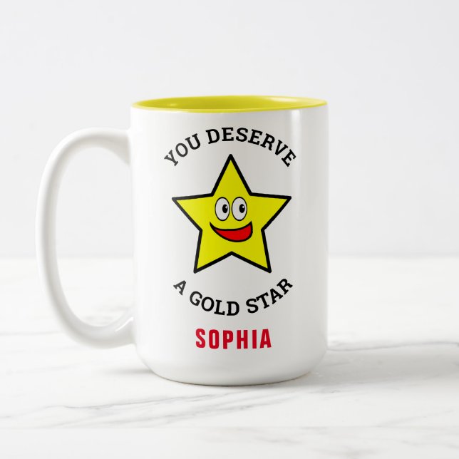 You Deserve A Gold Star Love and Appreciation Two-Tone Coffee Mug (Left)