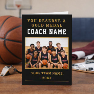 You Deserve a Medal Coach Photo Basketball Thank You Card