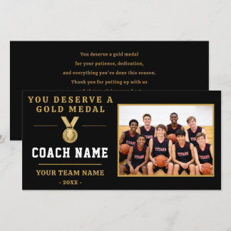 You Deserve a Medal Coach Photo  Thank You Card