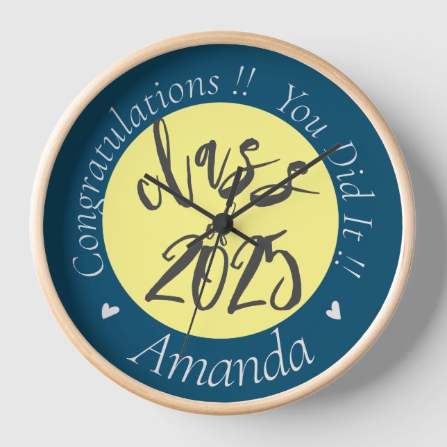 You Did It Class of 2025 Blue Yellow Graduation Clock (Front)