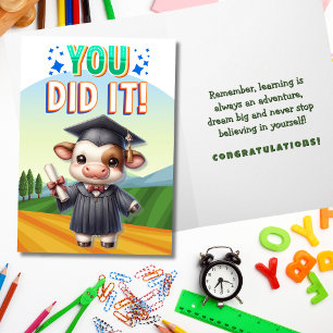 You Did It! Cute Cow Graduation Joy Card