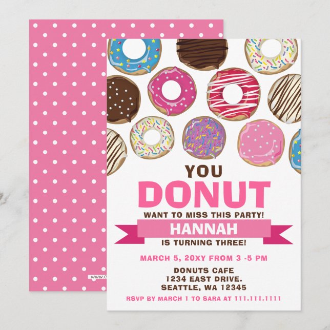 you doughnut want to miss this doughnuts birthday  invitation (Front/Back)