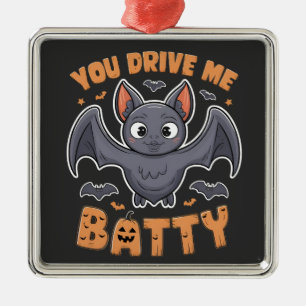 You Drive me Batty Spooky Halloween Pumpkin Metal Ornament