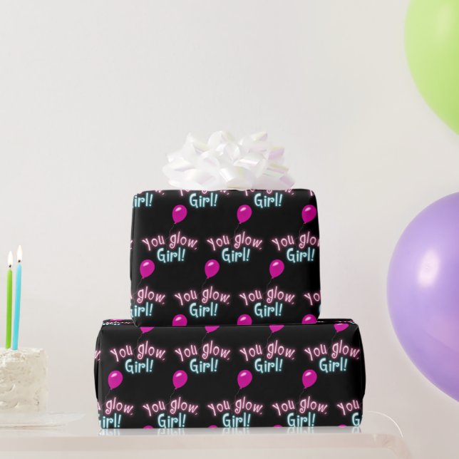 You Glow Girl Sign on Black Wrapping Paper (Party Gifts)