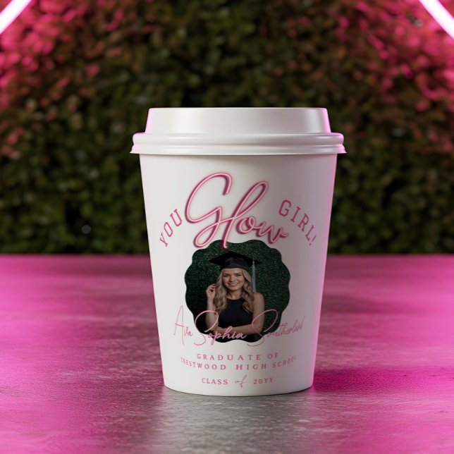 You Glow Girl Wavy Pink Neon Graduation Photo Paper Cups (You Glow Girl Wavy Pink Neon Graduation Photo Paper Cups)