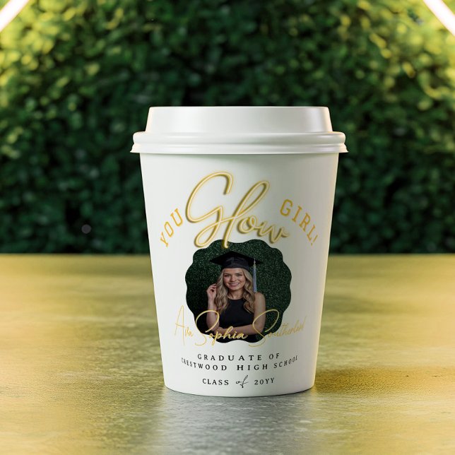 You Glow Girl Wavy Yellow Neon Graduation Photo Paper Cups (You Glow Girl Wavy Yellow Neon Graduation Photo Paper Cups)