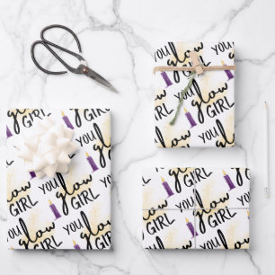 You Glow Girl Wrapping Paper Flat Sheet Set of 3