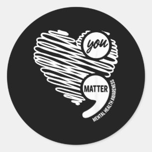You Green Heart Semicolon Mental Health Awareness Classic Round Sticker